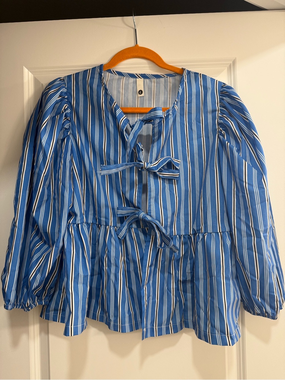 Blue Stripe Tie-Front Peplum Blouse